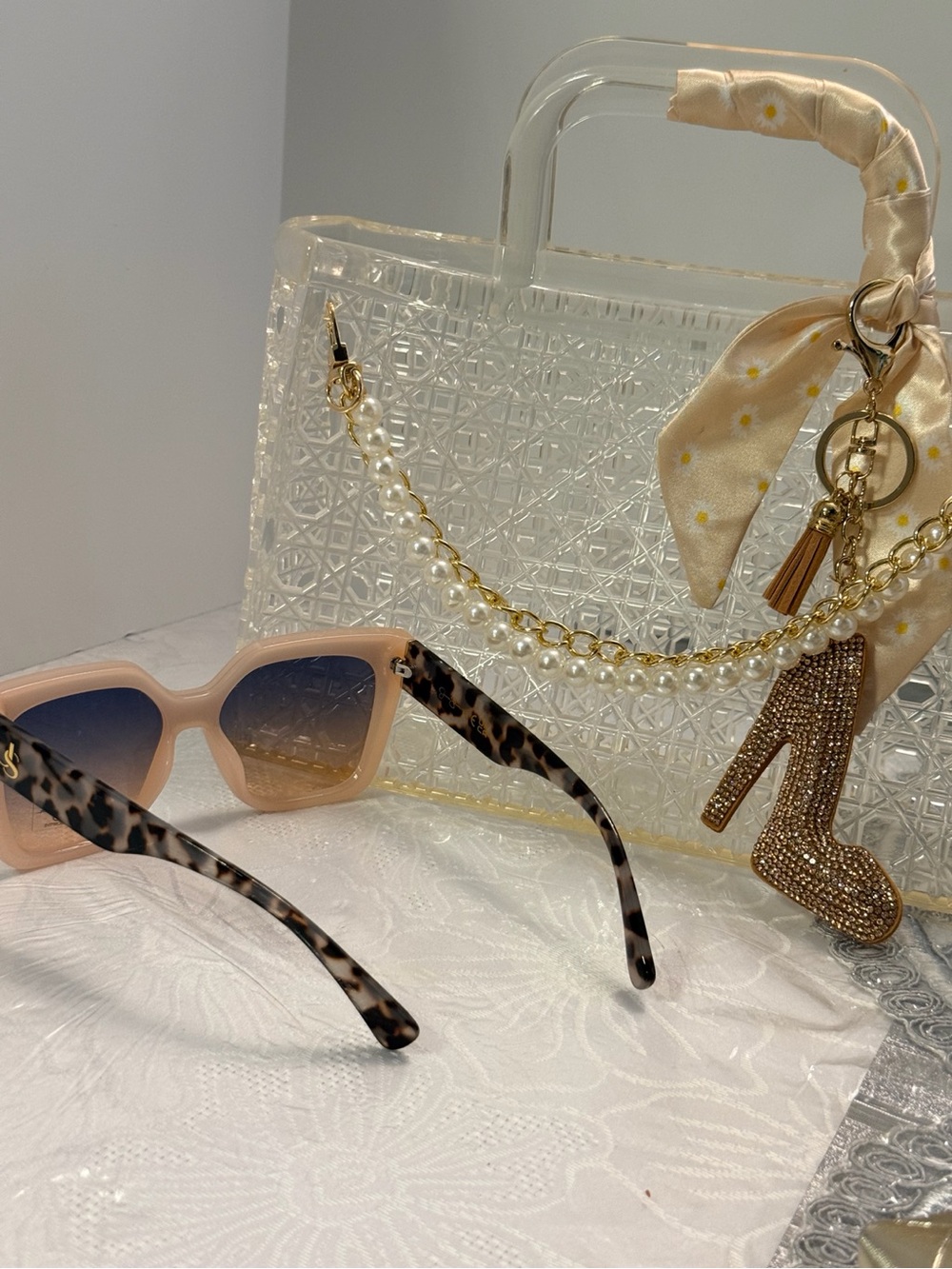 Gold Mini Jelly tote with gold wristlet and Jessica Simpson sunglasses - Picture 4 of 12
